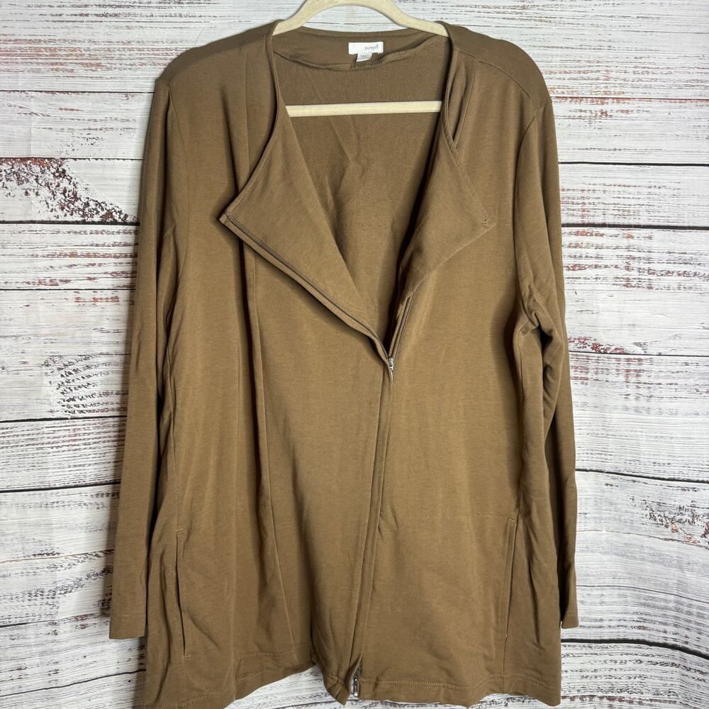 Pure Jill J Jill Brown Pima Cotton Modal Zip Front Cardigan Jacket Large